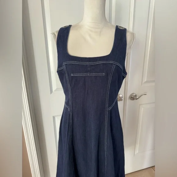 Anthropologie PILCRO Square-Neck Denim A-Line Midi Dress. Size MP. MSRP $178 - Picture 6 of 15
